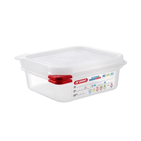 Araven AIRTIGHT CONTAINER POLYPROPYLENE GN1/6, 1.2qt TRANSPARENT, 6 7/8" X 6 3/8" X 2 1/2" 03023